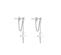BSLVWG Pendientes colgantes de cruz de plata de ley 925, cadena de gota para hombre y mujer, punk, pendientes hipoalergénicos, joyas religiosas cristianas, Plata de ley