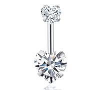 BSLVWG Piercing de ombligo de acero de titanio de 8 mm, piercing de barra de doble corazón, botón de ombligo largo corto CZ bolas de acero de titanio, joyería de mujer hombre, Acero de titanio