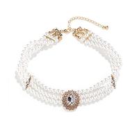 BSLVWG Suite de Boda collar de cuentas choker de 3 filas imitación collar de perlas rodio chapado elegante encanto femenino cadena de varias capas redonda (02)