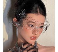 BSLVWG Velos de mariposa para jaula de pájaros, velo facial de boda con horquillas para el pelo, velos de novia negros sexy, velo bandeau, accesorios para el cabello de novia para mujer