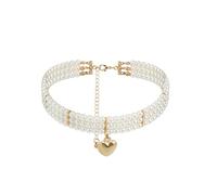 BSLVWG Wedding suite Pearl choker collar 4 filas choker Simulación perla chapado en rodio elegante encanto collar femenino multicapa gargantilla cadena redonda, Plástico