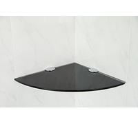 BSM Marketing Estante esquinero de cristal templado de 200 mm de grosor y 6 mm de grosor, para baño, dormitorio, cocina con grandes soportes cromados (negro)