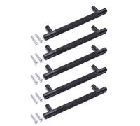 BSM Marketing Pomo en T moleteado negro moderno para armario de cocina, armario, cajón, puerta, acabado mate (5, 160 mm)