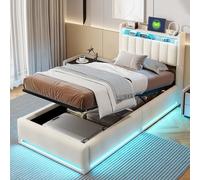 BSMGSGN Cama con almacenamiento, 140 x 200 cm, cama acolchada de matrimonio con sistema de elevación a gas, diseño ondulado de terciopelo, gran espacio de almacenamiento, color beige (beige-B, 90 x