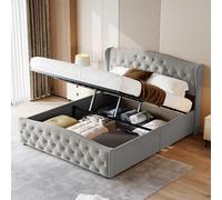 BSMGSGN Cama con almacenamiento, 160 x 200 cm, cama acolchada de matrimonio con sistema de elevación a gas, diseño ondulado de terciopelo, gran espacio de almacenamiento, gris (gris-A, 160 x 200 cm)