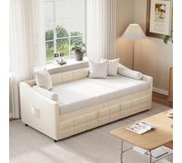 BSMGSGN Sofá cama convertible blanco leche 90 x 200 cm, cama individual/doble con sofá cama extraíble, estructura de láminas, tapizado en terciopelo, sin colchón (blanco leche-F, 90 x 200 cm)