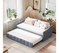 BSMGSGN Sofá cama gris convertible, 90 x 200 cm, cama individual/doble con sofá cama extraíble, estructura de láminas, tapizado en terciopelo, sin colchón (gris-F, 90 x 200 cm)