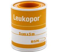 BSN Medical, Leukopor 5cm x 5m, Cinta autoadhesiva, Respetuosa con la piel, 1-pack