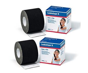 BSN Medical Leukotape K - Cinta de kinesiología (5 m x 5 cm), color negro, 2 unidades