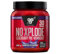 BSN Nutrition N.O.-Xplode Suplemento Alimenticio en Polvo para Preentrenamiento, Apoyo de Energía y Concentración con Cafeína, Aminoácidos, Vitamina C y Zinc, Explosión Púrpura, 30 Porciones, 390 g