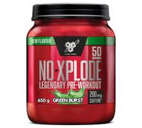 BSN Nutrition N.O.-Xplode Suplemento Alimenticio en Polvo para Preentrenamiento, Apoyo de Energía y Concentración con Cafeína, Aminoácidos, Vitamina C y Zinc, Sabor Explosión Verde, 50 Porciones, 650g