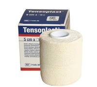 BSN - Venda elástica Adhesiva Tensoplast, Bordes Suaves y Material Adhesivo Poroso, Franja Central Amarilla, Tamaño 4,5 m x 5 cm, 1 pieza