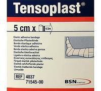 BSN - Venda elástica Adhesiva Tensoplast, Bordes Suaves y Material Adhesivo Poroso, Franja Central Amarilla, Tamaño 4,5 m x 5 cm, 1 pieza