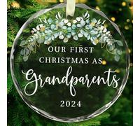 BSQUIELE Adorno de cristal personalizado para padres 2024 - Nuestra primera Navidad como abuelos 2024 - Regalo para nuevos abuelos - Decoración de árbol de Navidad para abuelos por primera vez