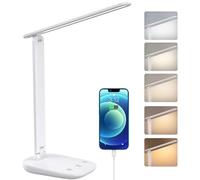 BSRANE Lámpara de escritorio LED plegable, 5 colores y atenuación continua, puerto USB de carga, control táctil, cuidado ocular, para estudio y lectura