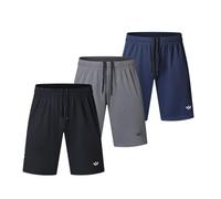 Bsrpolry Paquete de 3 pantalones cortos de correr para hombre con dos bolsillos, de secado rápido para correr, entrenar, pantalones cortos deportivos, #112-negro, gris, azul marino, L