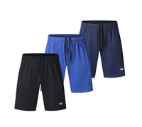 Bsrpolry Paquete de 3 pantalones cortos de correr para hombre con dos bolsillos, de secado rápido para correr, entrenar, pantalones cortos deportivos, #113-negro, azul, azul marino, L