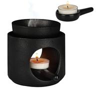 bssmmai 2 en 1 lámpara de aroma para aceites esenciales, vela de té, lámpara de aceite aromático, de cerámica negra, con portavelas, lámpara de aroma, calentador para aceites aromáticos, varillas de
