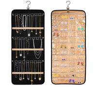 bssmmai Organizador de Joyas Colgante Doble Cara con 48 Bolsillos y 3 Gancho, Organizador de Colgantes, Almacenamiento de Cadenas para Colgar Pendientes, Collares, Anillos en Armario, Pared, Puerta