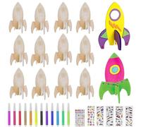 Bssowe 12 Piezas Kit de Cohete Madera, Cohete de Madera para Niños, Cohetes de Madera, DIY Cohetes de Madera, Cohetes de Madera para Manualidades, Cohete para Pintar para Niños y Niñas