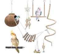 Bssowe 7 Piezas Juguetes para Loros, Juguetes Colgante para Pájaros, Pájaros Juguete con Campanas, Juguete Agapornis para Jaula para Pequeños y Medianos Loros De Aves, Periquitos, Pinzones
