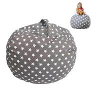 Bssowe Bolsa Almacenamiento Juguetes Felpa, Lona Bolsa De Frijoles Rellenable, Puffs Plegable para Niños, Grande Bolsa Puff para Guardar para Organizar Juguetes, Ropa (Estrellas Grises, 22 Pulgadas)
