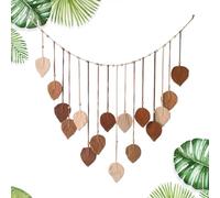 Bssowe Macrame Pared, 120 * 75 Cm Tapiz Decorativo Pared, Hoja De Macramé Hecha a Mano, Con Perlas De Madera y Hojas, Para Dormitorio, Sala De Estar, Restaurante (Marrón Café)