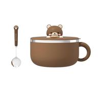 Bssowe Ramen - Cuenco para pasta, cuenco de ramen, 1200 ml, cuencos de sopa con asas, cuenco de servicio instantáneo portátil con tapa y cuchara, cuenco de pasta instantánea con tapa para sopa (marrón