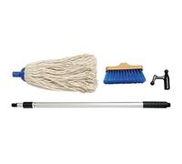 BSSTORE Kit de limpieza telescópico 3 en 1 para barco, bote inflable y caravana, gancho de entrada, llana de algodón y cepillo de fibra dura, accesorios intercambiables