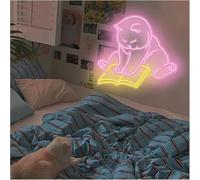 bssyung Luces de neón Lámpara de neón con ambiente relajante, gato leyendo un libro, adorable amante los gatos, luces(D)