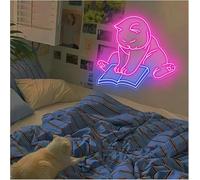 bssyung Luces de neón Lámpara de neón con ambiente relajante, gato leyendo un libro, adorable amante los gatos, luces(A)