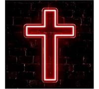 bssyung Luces de neón Letrero de neón con forma para cruz Jesús, luz LED para dormitorio, sala estar, decoración para fiesta bautismo(Rouge,25x50cm)