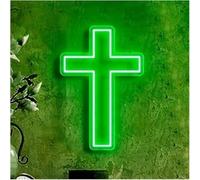 bssyung Luces de neón Letrero de neón con forma para cruz Jesús, luz LED para dormitorio, sala estar, decoración para fiesta bautismo(Verde,16x30cm)