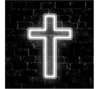 bssyung Luces de neón Letrero de neón con forma para cruz Jesús, luz LED para dormitorio, sala estar, decoración para fiesta bautismo(Blanc,16x30cm)