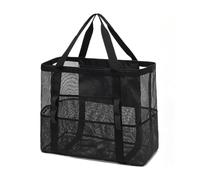 BSTCAR Bolso de Playa de Malla Bolsos Tote Bolso Bandolera Bolsos Reutilizables Negros para Compras para Guardar Juguetes de Are na para Vacaciones Familiares, picnics y Piscina (Negra)