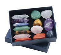 BSTCAR Juego de 14 piedras curativas de cristal, cristales transparentes para curación de los 7 chakras y piedras naturales para yoga, meditación, feng shui, decoración