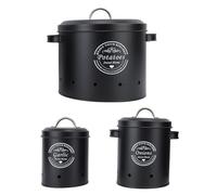 BSTCAR Juego de 3 Tarros de Almacenamiento, Recipiente Metálico para Almacenamiento de Patatas, Cebollas y Ajos, Contenedor Sellado para Verduras y Ajo, Bote de Cocina (Negra)
