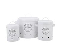 BSTCAR Juego de 3 Tarros de Almacenamiento, Recipiente Metálico para Almacenamiento de Patatas, Cebollas y Ajos, Contenedor Sellado para Verduras y Ajo, Bote de Cocina (Blanca)