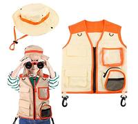 BSTCAR Kit de disfraz de explorador para niños, sombrero y chaleco, disfraz de aventura para acampar al aire libre, juego de rol, para niños y niñas de 3, 4, 5, 6, 7 años (naranja)