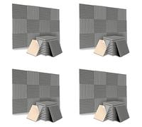 Bstepompre Paquete de 48 paneles acústicos autoadhesivos, paneles de espuma a de sonido, paneles de pared de insonorización de alta densidad (gris)