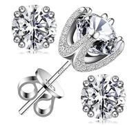 BSTGEKELY Pendientes de moissanita de 2 quilates y 6,5 mm, aretes de moissanita para mujeres y hombres, aretes de tuerca de plata de ley S925 con diamantes de imitación VVS1 de color D, 2 Carat-(1ct*2