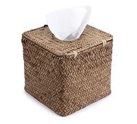 BSTKEY Caja de pañuelos faciales de hierba marina decorativa para el hogar, color café, 14 x 14 x 13 pulgadas