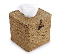 BSTKEY Caja de pañuelos faciales de hierba marina decorativa para el hogar, color original, amarillo, 14 x 14 x 13 pulgadas