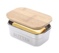 BSTKEY Mantequera con tapa para encimera, contenedor de mantequilla de acero inoxidable con sellado de silicona para cocina, recipiente de mantequilla irrompible, capacidad para 1 barra de mantequilla de la costa este