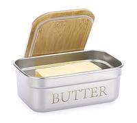 BSTKEY Mantequera con tapa para encimera, contenedor de mantequilla de acero inoxidable con sellado de silicona, soporte de mantequilla para cocina, capacidad para 1 palo oeste o 2 palitos de mantequilla de la costa este