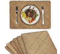 BSTKEY Paquete de 6 manteles individuales de ratán de hierba marina natural, manteles de mesa tejidos, manteles individuales de café para mesa, rectangulares de 17x11.8 pulgadas (café)
