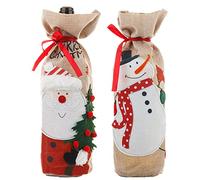 BSTMOME 2 bolsas de vino tinto de arpillera, bolsas de regalo de vino de Navidad, bolsas de botella de vino de Navidad con cordón, bolsas de vino de vacaciones, fundas de botellas de vino de Navidad