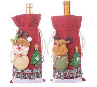 BSTMOME 2 bolsas de vino tinto de arpillera, bolsas de regalo de vino de Navidad, bolsas de botellas de vino de Navidad con cordón, bolsas de vino de vacaciones, fundas creativas para botellas de vino
