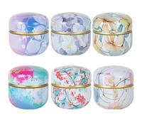 BSTMOME Paquete de 6 latas de té con tapas dobles herméticas, caja de lata redonda de 10 onzas, recipientes de cocina pequeños para almacenamiento de té, café, azúcar, hojas sueltas, dulces, hierbas y