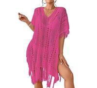 Bsubseach Crochet Cover Ups para Trajes de Baño Mujeres Sexy Hollow out Traje de Baño Cubierta de Punto Bikini Vestido de Playa Trajes de Playa Rosa Rojo